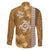 Gold Hibiscus Turle Family Matching Off Shoulder Short Dress and Hawaiian Shirt Hawaiian Style Tribal Tapa Pattern
