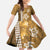 Gold Hibiscus Turle Family Matching Summer Maxi Dress and Hawaiian Shirt Hawaiian Style Tribal Tapa Pattern