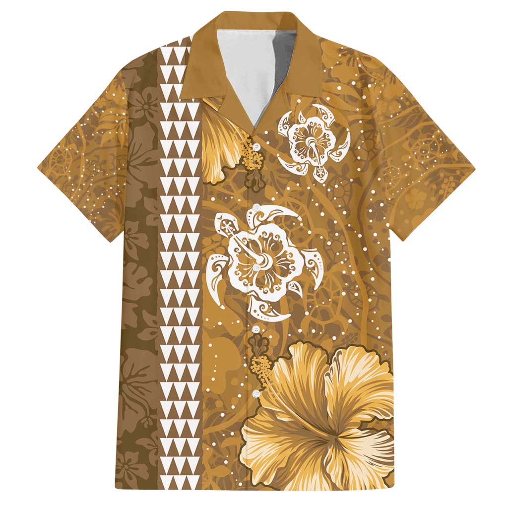 Gold Hibiscus Turle Family Matching Tank Maxi Dress and Hawaiian Shirt Hawaiian Style Tribal Tapa Pattern