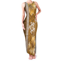 Gold Hibiscus Turle Family Matching Tank Maxi Dress and Hawaiian Shirt Hawaiian Style Tribal Tapa Pattern