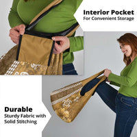 Gold Hibiscus Turle Grocery Bag Hawaiian Style Tribal Tapa Pattern