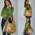Gold Hibiscus Turle Grocery Bag Hawaiian Style Tribal Tapa Pattern