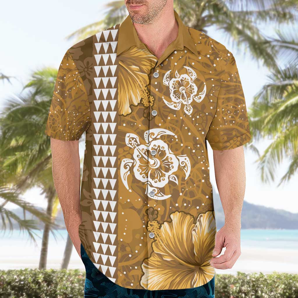 Gold Hibiscus Turle Hawaiian Shirt Hawaiian Style Tribal Tapa Pattern