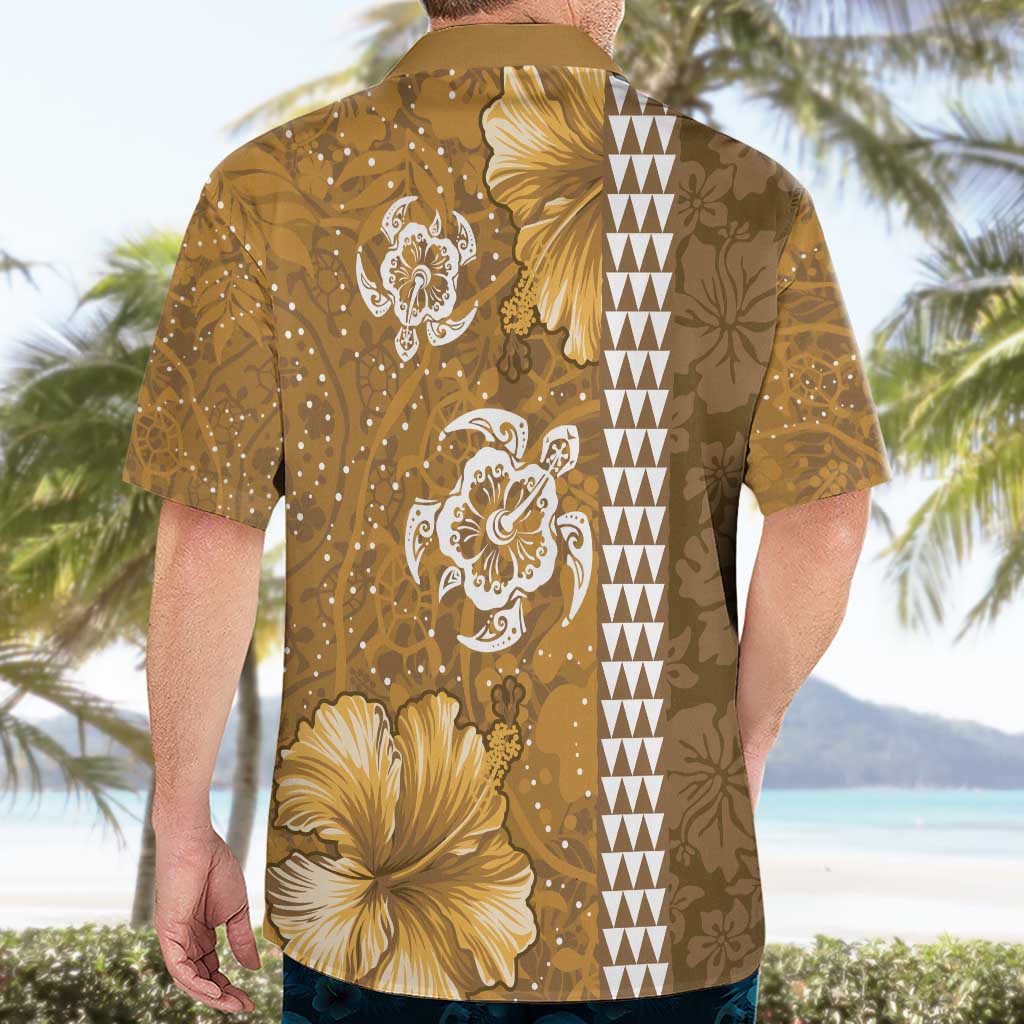 Gold Hibiscus Turle Hawaiian Shirt Hawaiian Style Tribal Tapa Pattern