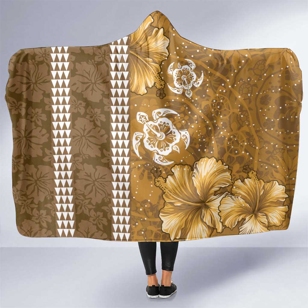Gold Hibiscus Turle Hooded Blanket Hawaiian Style Tribal Tapa Pattern