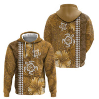 Gold Hibiscus Turle Hoodie Hawaiian Style Tribal Tapa Pattern