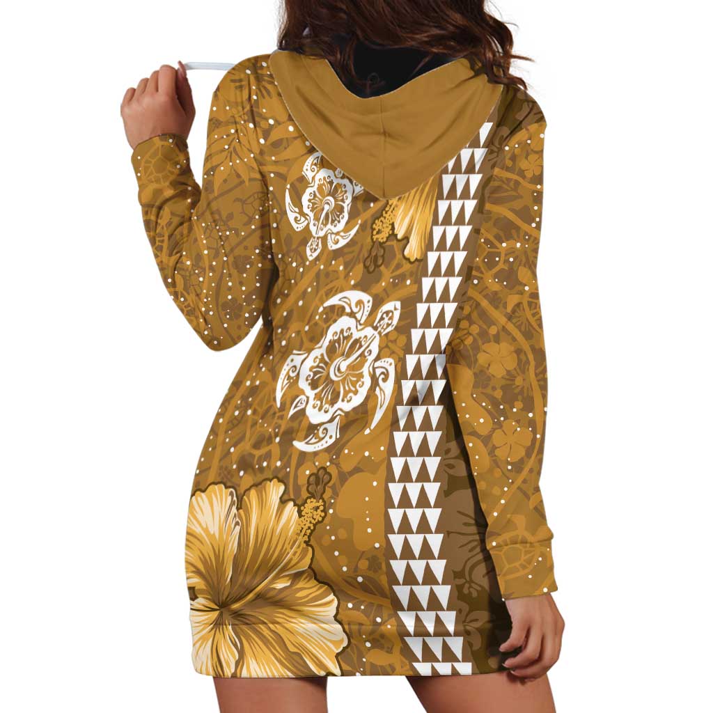 Gold Hibiscus Turle Hoodie Dress Hawaiian Style Tribal Tapa Pattern
