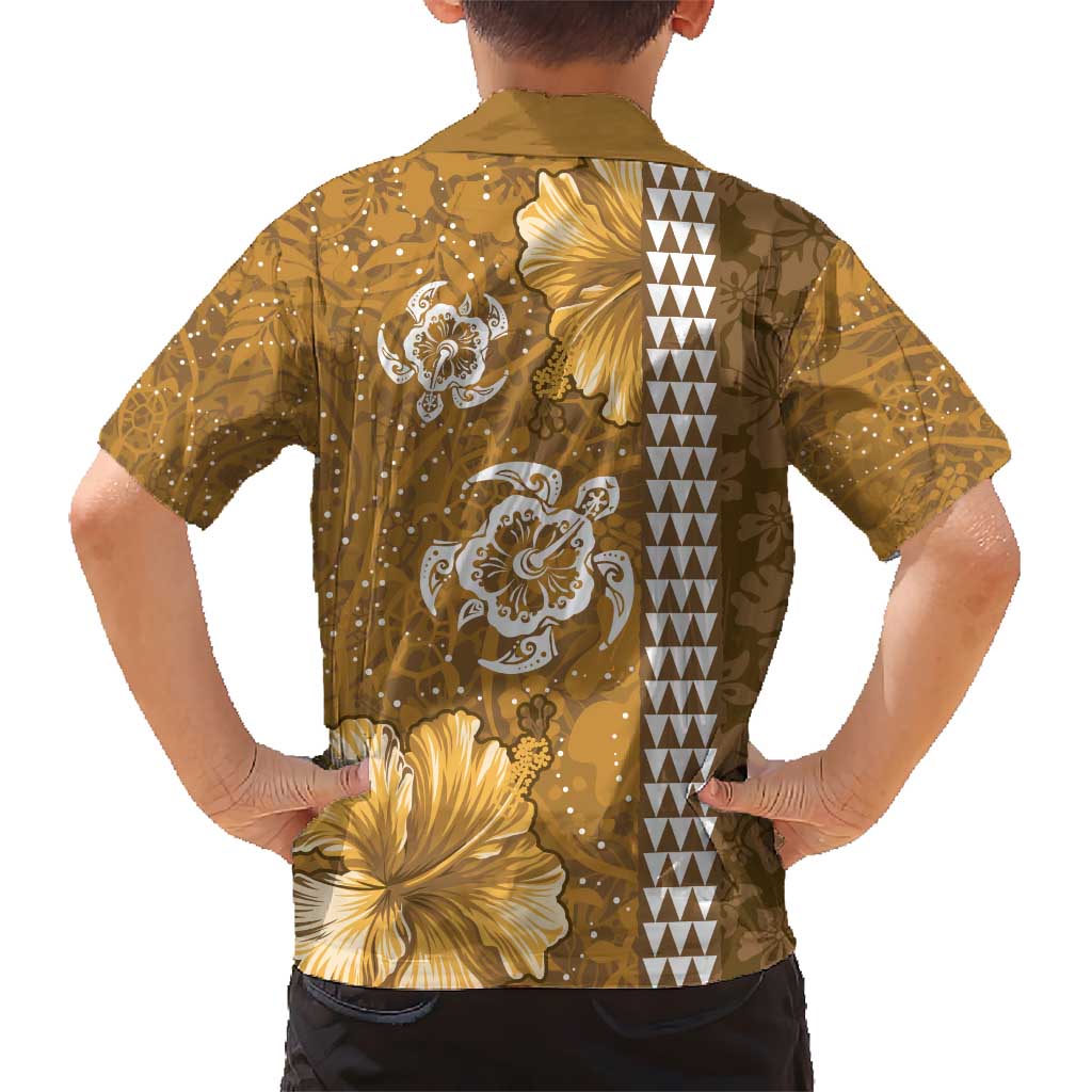 Gold Hibiscus Turle Kid Hawaiian Shirt Hawaiian Style Tribal Tapa Pattern