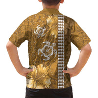 Gold Hibiscus Turle Kid Hawaiian Shirt Hawaiian Style Tribal Tapa Pattern