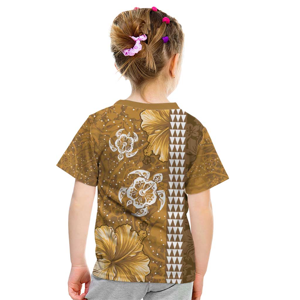 Gold Hibiscus Turle Kid T Shirt Hawaiian Style Tribal Tapa Pattern