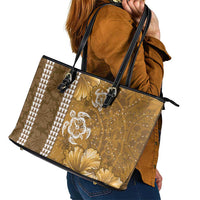 Gold Hibiscus Turle Leather Tote Bag Hawaiian Style Tribal Tapa Pattern