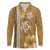 Gold Hibiscus Turle Long Sleeve Polo Shirt Hawaiian Style Tribal Tapa Pattern