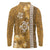 Gold Hibiscus Turle Long Sleeve Polo Shirt Hawaiian Style Tribal Tapa Pattern