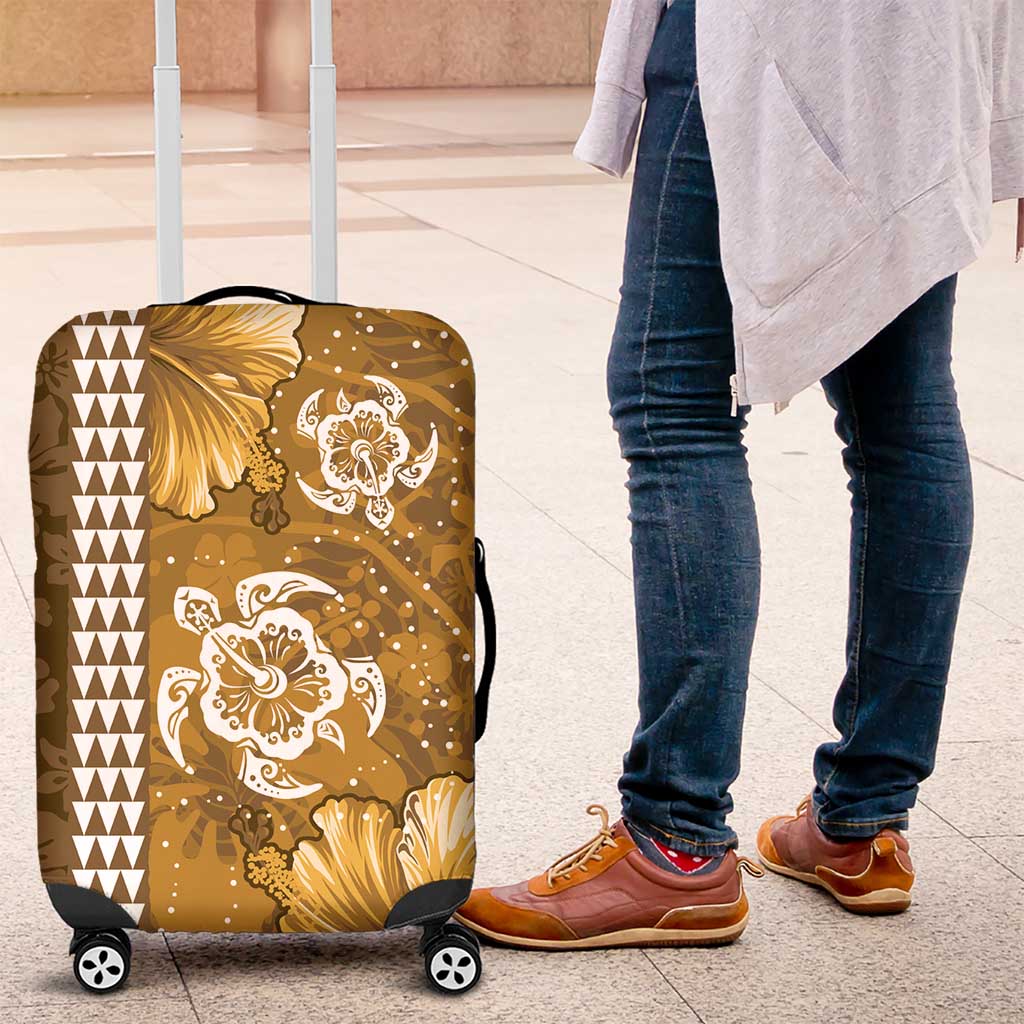 Gold Hibiscus Turle Luggage Cover Hawaiian Style Tribal Tapa Pattern