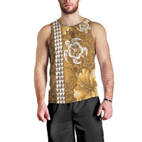 Gold Hibiscus Turle Men Tank Top Hawaiian Style Tribal Tapa Pattern