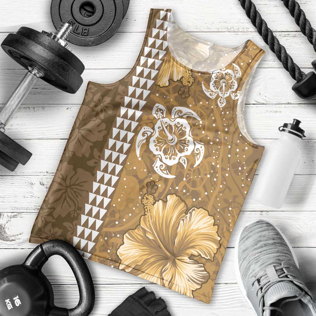 Gold Hibiscus Turle Men Tank Top Hawaiian Style Tribal Tapa Pattern