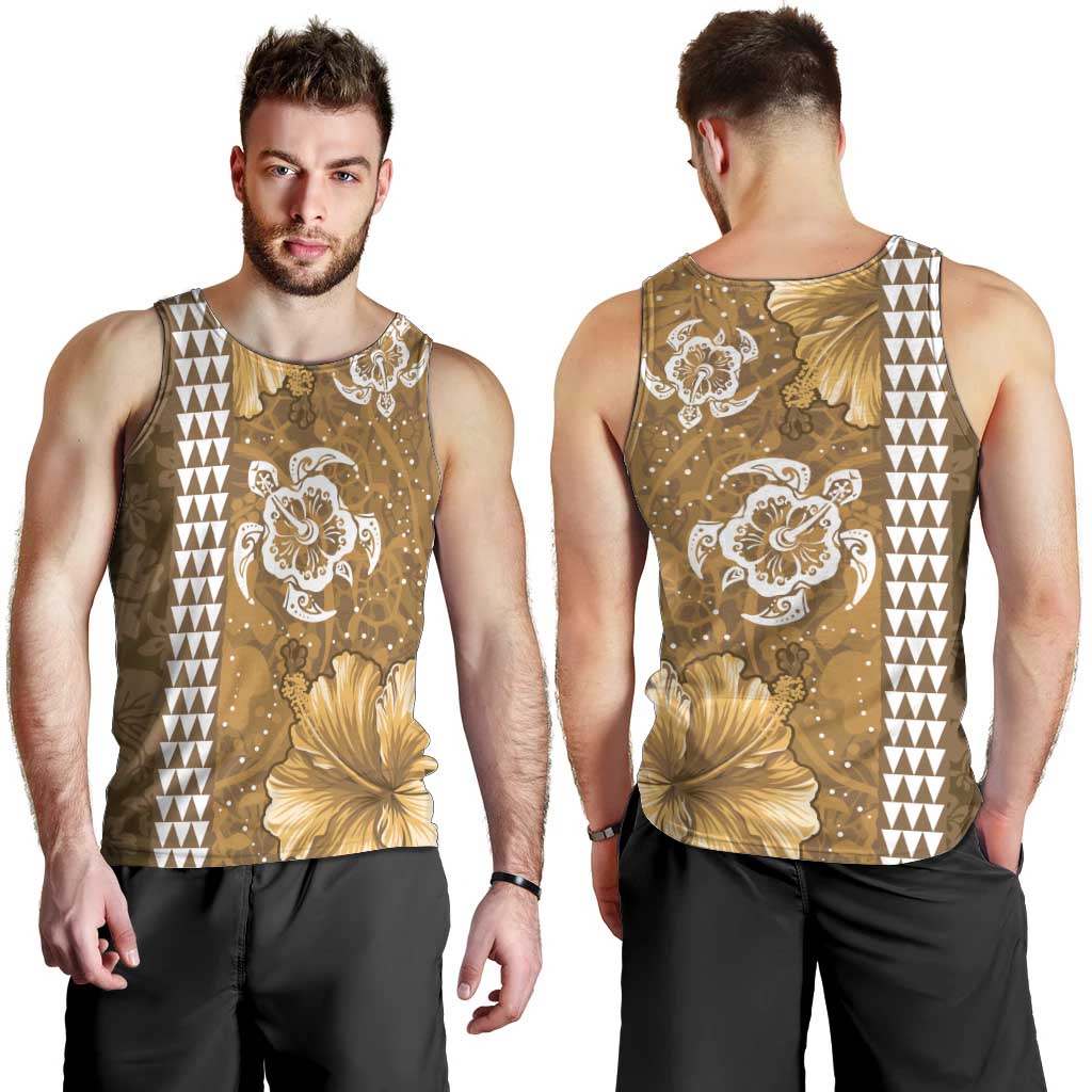 Gold Hibiscus Turle Men Tank Top Hawaiian Style Tribal Tapa Pattern