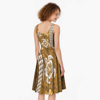 Gold Hibiscus Turle Midi Dress Hawaiian Style Tribal Tapa Pattern - Polynesian Pride