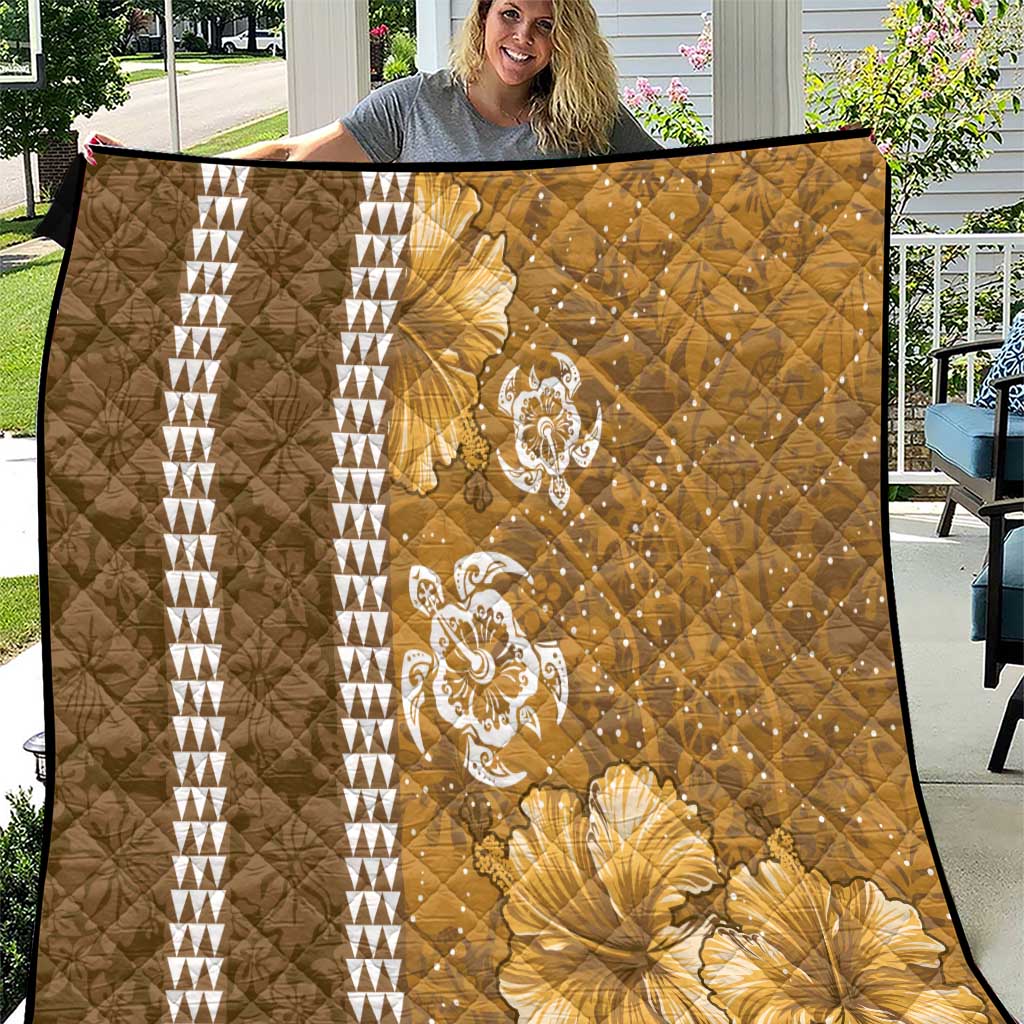 Gold Hibiscus Turle Quilt Hawaiian Style Tribal Tapa Pattern