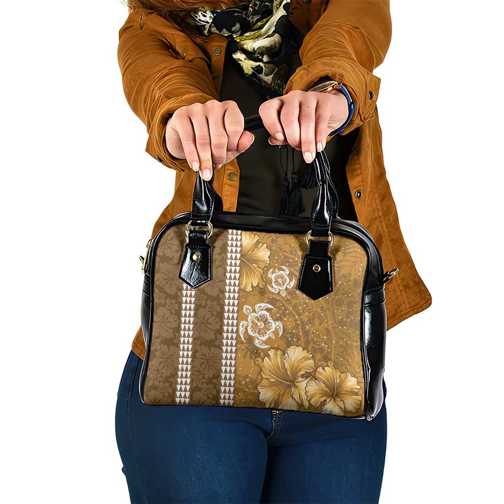 Gold Hibiscus Turle Shoulder Handbag Hawaiian Style Tribal Tapa Pattern LT9 One Size Gold - Polynesian Pride