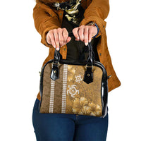 Gold Hibiscus Turle Shoulder Handbag Hawaiian Style Tribal Tapa Pattern