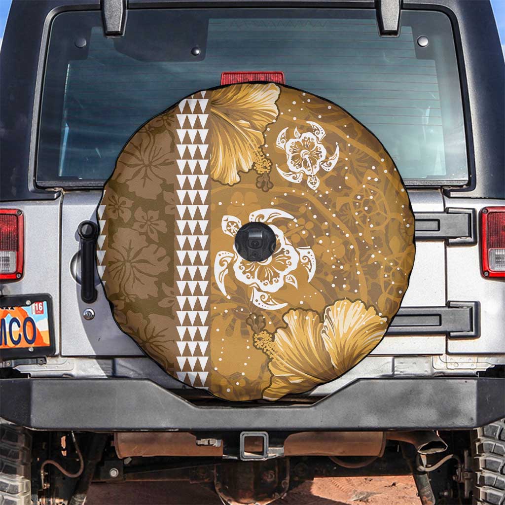 Gold Hibiscus Turle Spare Tire Cover Hawaiian Style Tribal Tapa Pattern