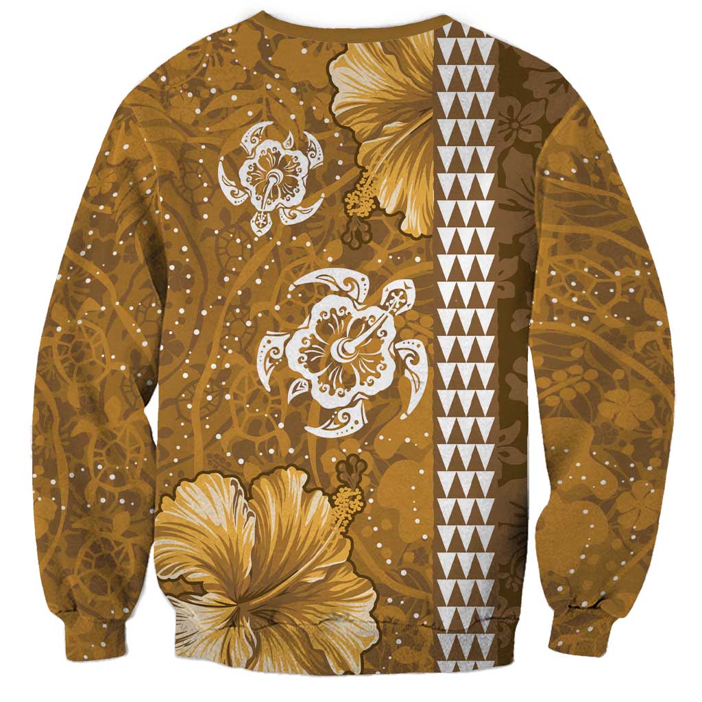 Gold Hibiscus Turle Sweatshirt Hawaiian Style Tribal Tapa Pattern LT9 - Polynesian Pride