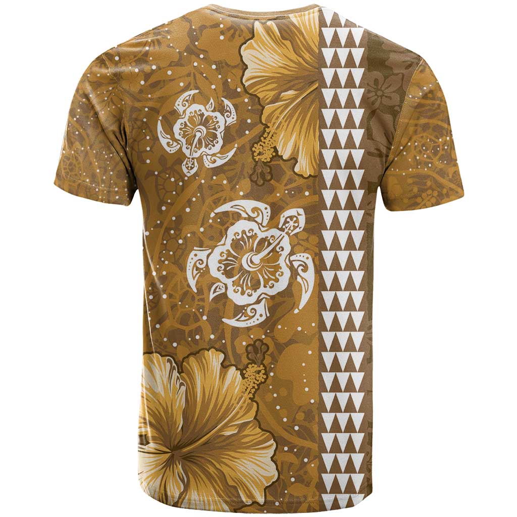 Gold Hibiscus Turle T Shirt Hawaiian Style Tribal Tapa Pattern