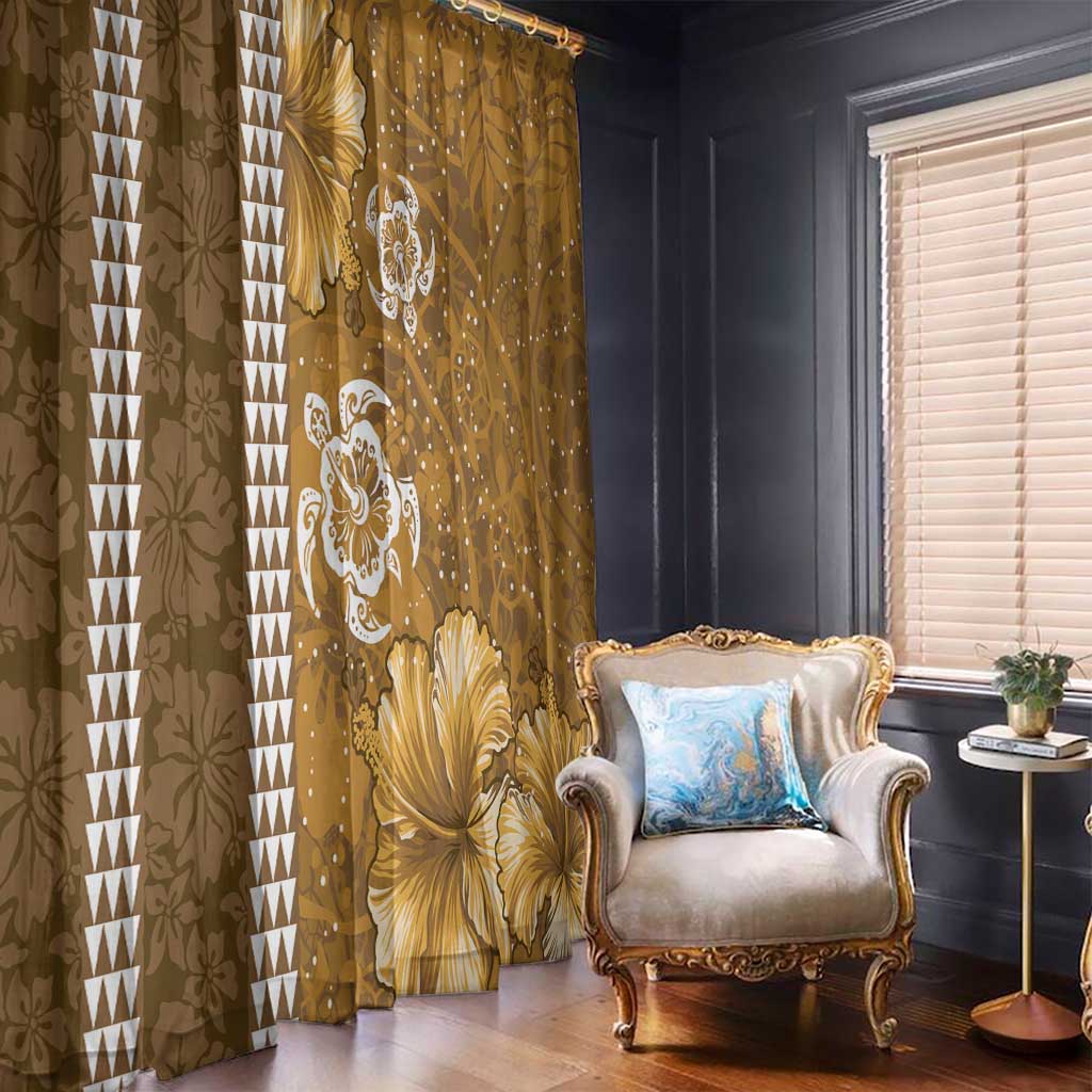 Gold Hibiscus Turle Window Curtain Hawaiian Style Tribal Tapa Pattern