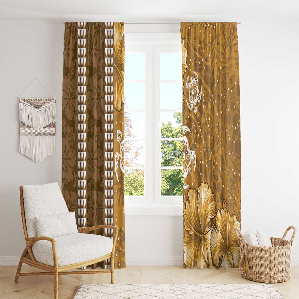 Gold Hibiscus Turle Window Curtain Hawaiian Style Tribal Tapa Pattern