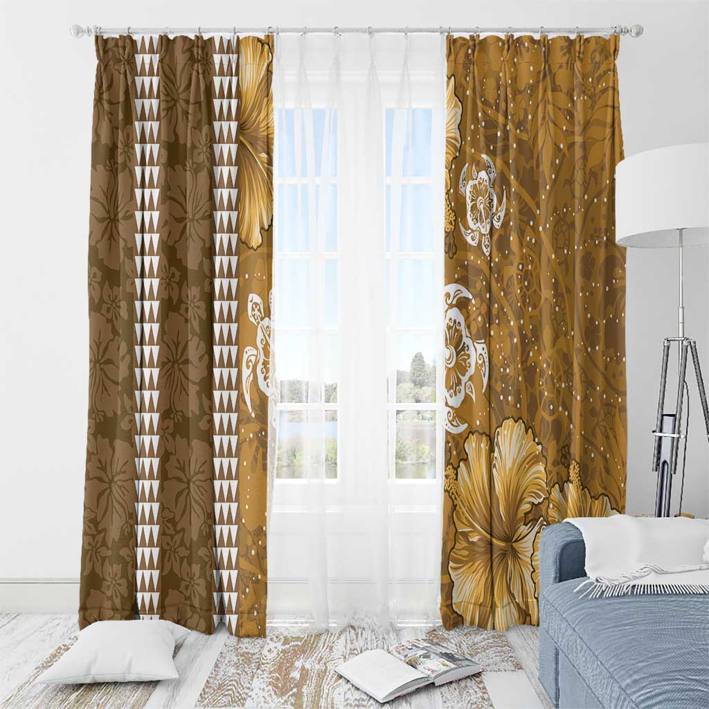 Gold Hibiscus Turle Window Curtain Hawaiian Style Tribal Tapa Pattern