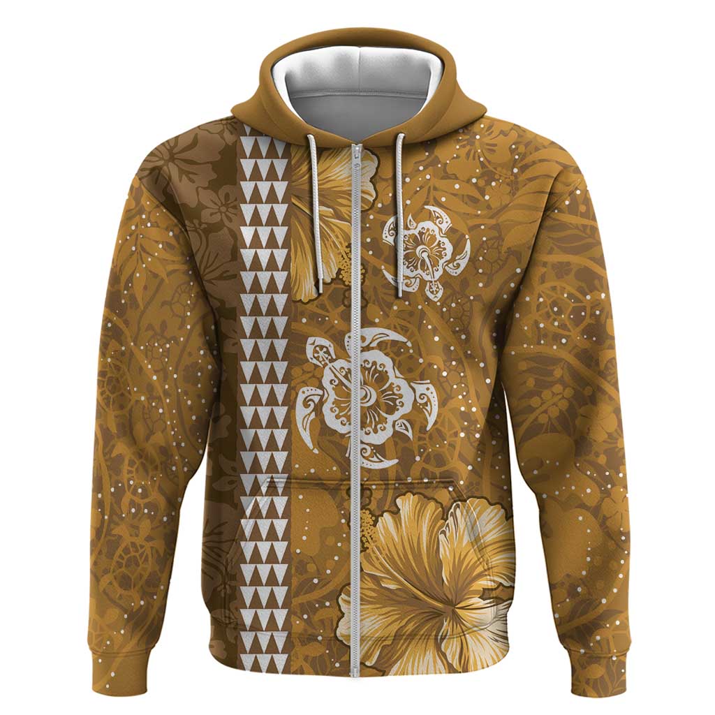 Gold Hibiscus Turle Zip Hoodie Hawaiian Style Tribal Tapa Pattern LT9 Zip Hoodie Gold - Polynesian Pride