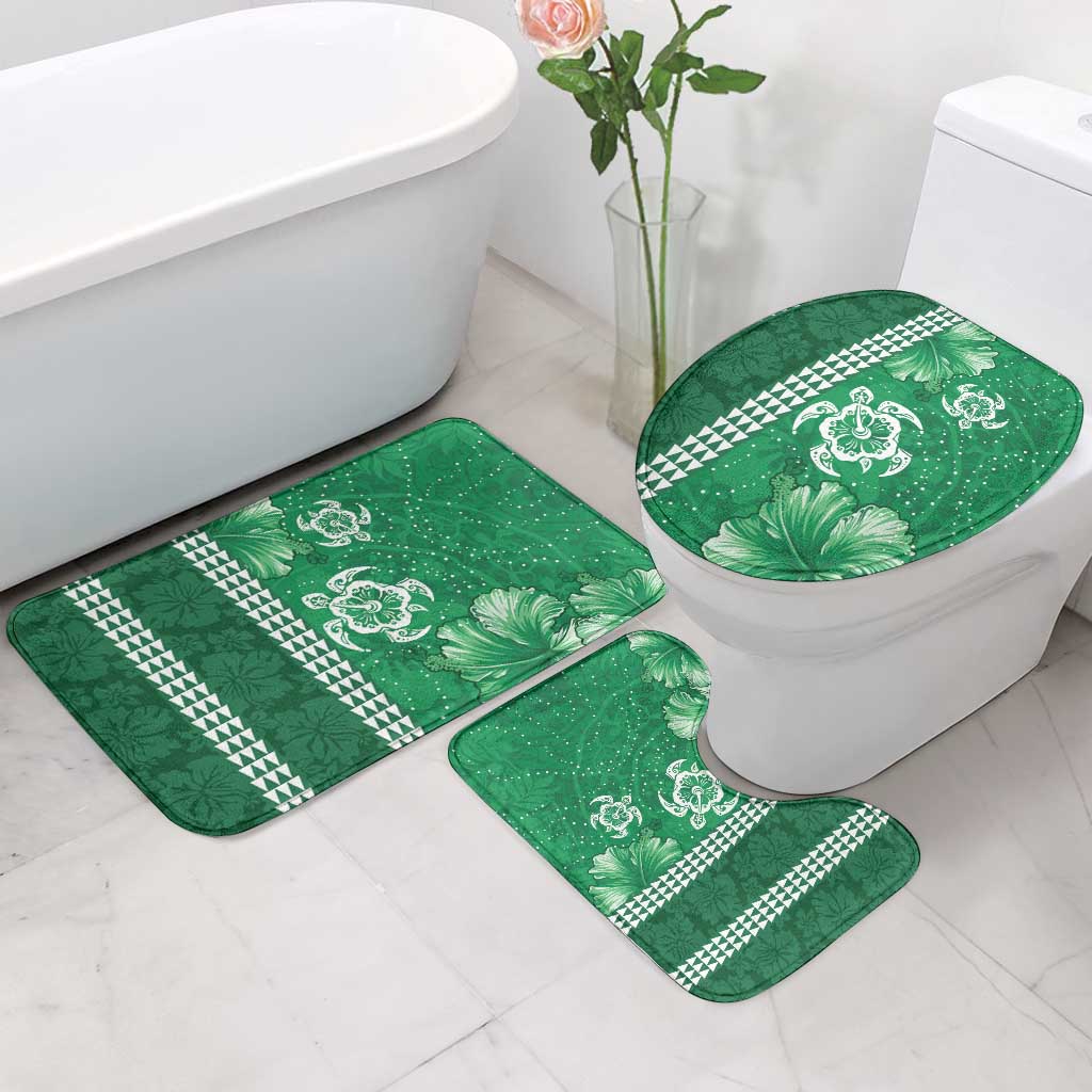 Green Hibiscus Turle Bathroom Set Hawaiian Style Tribal Tapa Pattern - Polynesian Pride