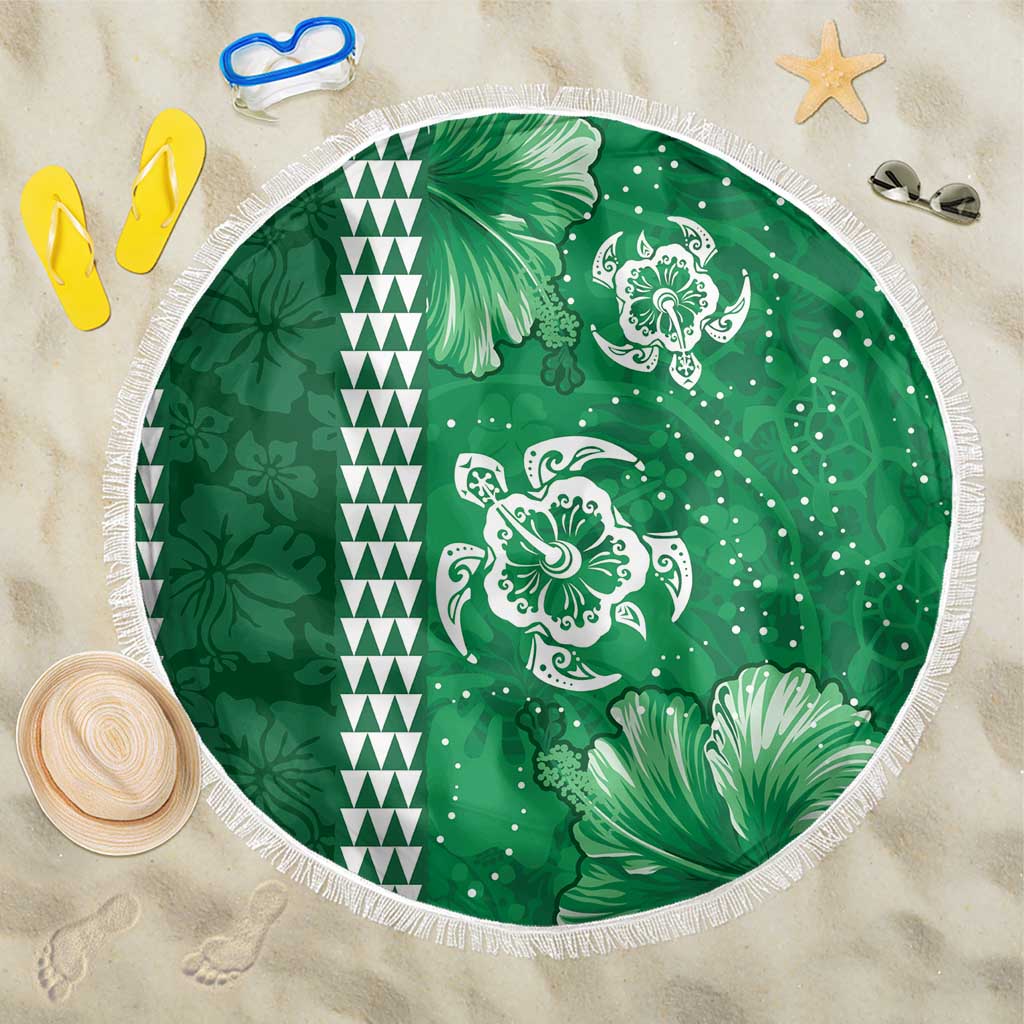 Green Hibiscus Turle Beach Blanket Hawaiian Style Tribal Tapa Pattern