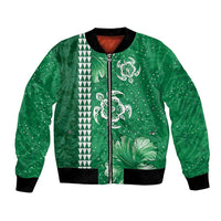 Green Hibiscus Turle Bomber Jacket Hawaiian Style Tribal Tapa Pattern LT9 Unisex Green - Polynesian Pride