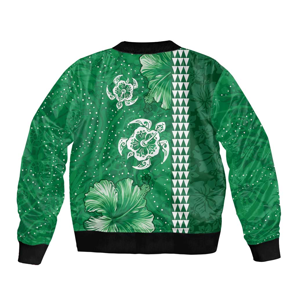 Green Hibiscus Turle Bomber Jacket Hawaiian Style Tribal Tapa Pattern LT9 - Polynesian Pride