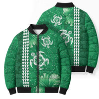 Green Hibiscus Turle Bomber Puffer Jacket Hawaiian Style Tribal Tapa Pattern - Polynesian Pride