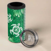 Green Hibiscus Turle 4 in 1 Can Cooler Tumbler Hawaiian Style Tribal Tapa Pattern