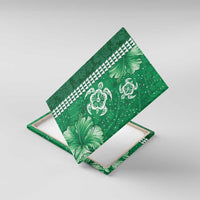 Green Hibiscus Turle Canvas Wall Art Hawaiian Style Tribal Tapa Pattern LT9 With Frame Green - Polynesian Pride