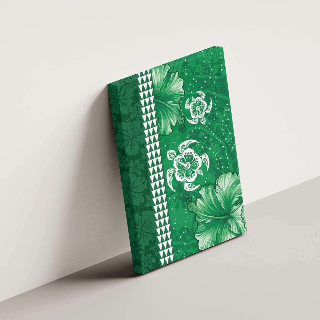 Green Hibiscus Turle Canvas Wall Art Hawaiian Style Tribal Tapa Pattern LT9 - Polynesian Pride