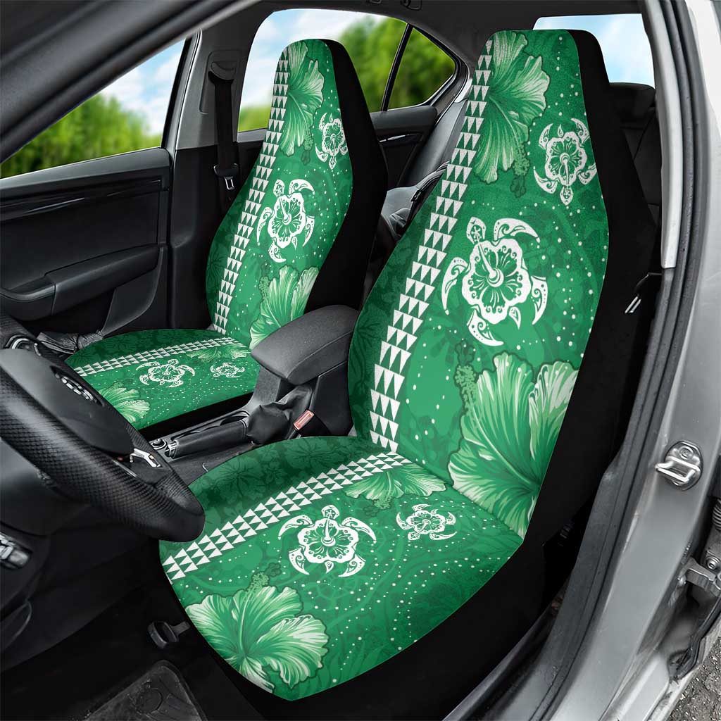Green Hibiscus Turle Car Seat Cover Hawaiian Style Tribal Tapa Pattern