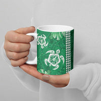 Green Hibiscus Turle Ceramic Mug Hawaiian Style Tribal Tapa Pattern - Polynesian Pride