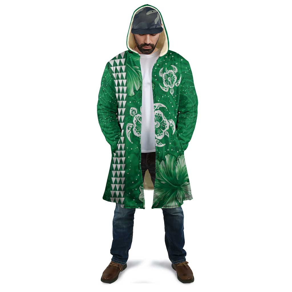 Green Hibiscus Turle Cloak Hawaiian Style Tribal Tapa Pattern - Polynesian Pride