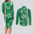 Green Hibiscus Turle Couples Matching Long Sleeve Bodycon Dress and Long Sleeve Button Shirt Hawaiian Style Tribal Tapa Pattern