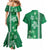 Green Hibiscus Turle Couples Matching Mermaid Dress and Hawaiian Shirt Hawaiian Style Tribal Tapa Pattern