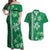 Green Hibiscus Turle Couples Matching Off Shoulder Maxi Dress and Hawaiian Shirt Hawaiian Style Tribal Tapa Pattern