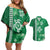 Green Hibiscus Turle Couples Matching Off Shoulder Short Dress and Hawaiian Shirt Hawaiian Style Tribal Tapa Pattern