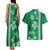 Green Hibiscus Turle Couples Matching Tank Maxi Dress and Hawaiian Shirt Hawaiian Style Tribal Tapa Pattern