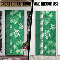 Green Hibiscus Turle Door Cover Hawaiian Style Tribal Tapa Pattern - Polynesian Pride