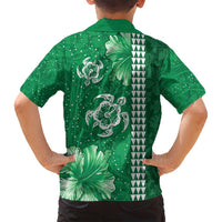 Green Hibiscus Turle Family Matching Long Sleeve Bodycon Dress and Hawaiian Shirt Hawaiian Style Tribal Tapa Pattern LT9 - Polynesian Pride